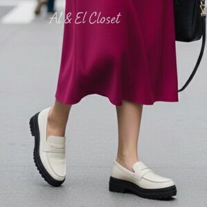 Quince Italian Leather Lug Sole Loafers Bone Ivory Platform Shoes Size 8 NWB